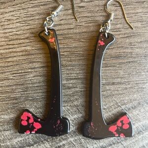 Black and Red Axe Earrings Bloody New Goth hypoallergenic